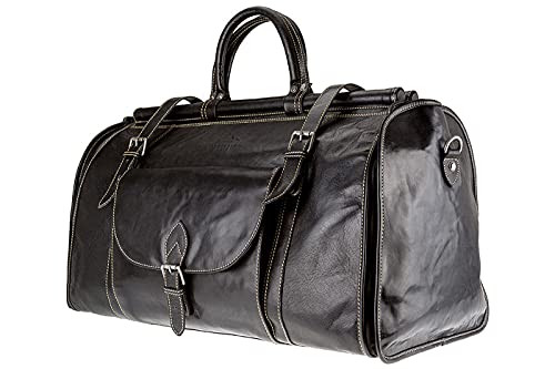 Alpenleder Reisetasche - Casablanca (Handgefertigt) - Nachhaltiges Bio-Leder aus regionaler Landwirtschaft | Reisetaschen Damen & Herren mit Schultergurt *Fair Produziert* (60x55x15cm, 50L, Ebenholz) von Alpenleder