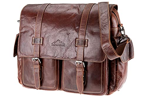 Alpenleder Messenger Bag - AOSTA (Handgefertigt) - Nachhaltiges Bio-Leder aus regionaler Landwirtschaft | Umhängetasche leder, Aktentasche, Laptoptasche 15.6 Zoll *Fair Produziert* (40x30x15, Brandy) von Alpenleder