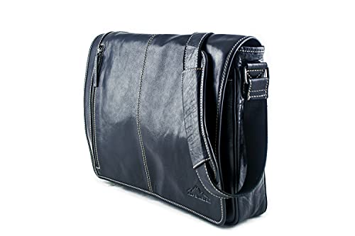 Alpenleder Aktentasche - ATLANTA (Handgefertigt) - Nachhaltiges Bio-Leder aus regionaler Landwirtschaft | Messenger Bag, Umhängetasche, Laptoptasche 15.6 Zoll *Fair Produziert* (40x30x10, Ebenholz) von Alpenleder