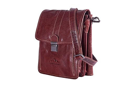 Alpenleder Messenger Bag - GALILEO (Handgefertigt) - Nachhaltiges Bio-Leder aus regionaler Landwirtschaft | Umhängetasche Damen & Herren, Tablettasche 11zoll *Fair Produziert* (27.5x22x10cm, Brandy) von Alpenleder