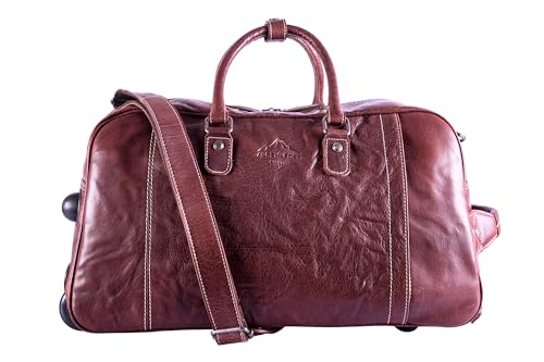 Alpenleder Reisetasche mit Rollen - ROM (Handgefertigt) - Nachhaltiges Bio-Leder aus regionaler Landwirtschaft | Trolley Reisetasche für Damen & Herren Leder *Fair Produziert* (55x30x30cm, Brandy) von Alpenleder