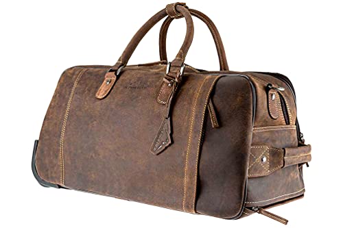 Alpenleder Reisetasche mit Rollen - ROM (Handgefertigt) - Nachhaltiges Bio-Leder aus regionaler Landwirtschaft | Trolley Reisetasche für Damen & Herren Leder *Fair Produziert* (55x30x30cm, Koffee) von Alpenleder