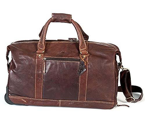 Alpenleder Reisetasche mit Rollen - ZÜRICH (Handgefertigt) - Nachhaltiges Bio-Leder aus regionaler Landwirtschaft | Trolley Reisetasche mit Rollen Damen & Herren *Fair Produziert* (55x30x30cm Brandy) von Alpenleder