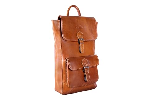 Alpenleder Rucksack - SCRAMBLER (Handgefertigt) - Nachhaltiges Bio-Leder aus regionaler Landwirtschaft | Schulterrucksack, Daypack Leder für Damen & Herren *Fair Produziert* (27.5x45x8cm, 10L, Cognac) von Alpenleder