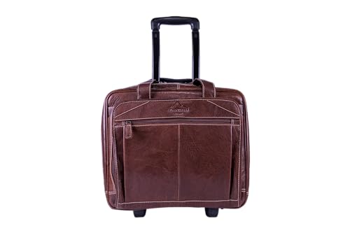 Alpenleder Business Trolley - Denver (Handgefertigt) - Nachhaltiges Bio-Leder aus regionaler Landwirtschaft | Trolley Handgepäck, Aktentasche mit Rollen *Fair Produziert* (40x40x25cm, Brandy) von Alpenleder