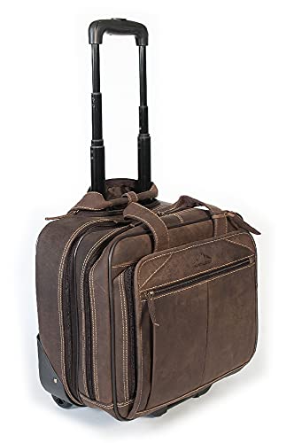 Alpenleder Business Trolley - Denver (Handgefertigt) - Nachhaltiges Bio-Leder aus regionaler Landwirtschaft | Trolley Handgepäck, Aktentasche mit Rollen *Fair Produziert* (40x40x25cm, Old Havanna) von Alpenleder