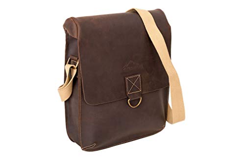 Messenger Bag NEW YORK Echtes Büffel-Leder Herren Damen Vintage By Alpenleder, Coffee, 38 cm x 33 cm x 10 cm von Alpenleder