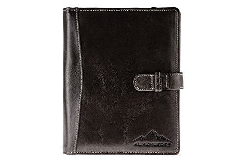 Alpenleder Tablet Tasche - SEILSCHAFT (Handgefertigt) - Nachhaltiges Bio-Leder aus regionaler Landwirtschaft | Tablettasche Leder 9zoll, Konferenzmappe A5 *Fair Produziert* (22x17x3cm Ebenholz) von Alpenleder