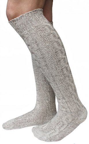 Alpenlife 2 Paar Lange Herren Trachten Socken, Kniebund Socken, Strümpfe für ihre Lederhose, 2 Paar beige/meliert (L(45-47)) von Alpenlife