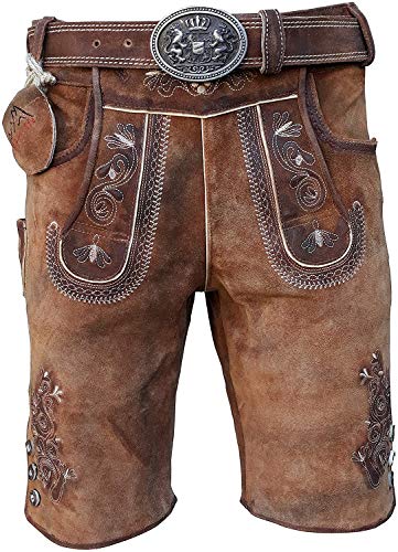 Alpenlife Kurze Herren Lederhose mit Gürtel, Braun, Speckig, Antik Look Leder, Oldtimer (Gr.48) von Alpenlife