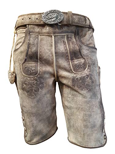 Alpenlife Kurze Herren Lederhose mit beidseitigen Messertaschen und Leder Gürtel, Braun, Büffel Leder, Empire (52, Hellbraun) von Alpenlife