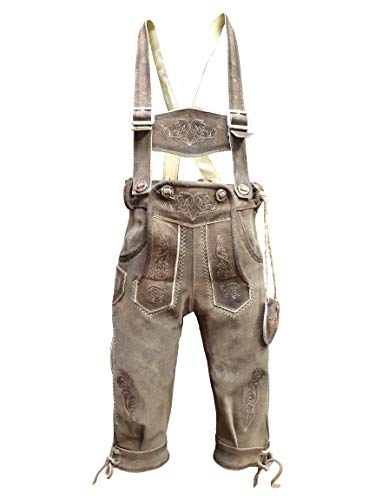 Kinder Trachten Lederhose, Kniebund mit Träger, Echtes Leder, Weiches Veloursleder, Braun, Sandro Kniebund (Dunkelbraun, 134) von Alpenlife