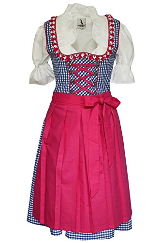 Alpenmärchen, 3 TLG. Dirndl-Set - Trachtenkleid, Bluse, Schürze, Gr.34, blau-pink, ALM-EF405 von Alpenmärchen