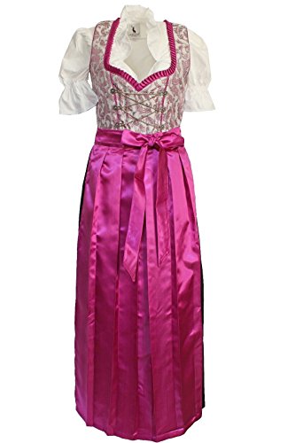 Alpenmärchen, 3tlg. Dirndl-Set Lang - Trachtenkleid, Bluse, Schürze, Gr. 36, beige-pink - ALM-EF_501F von Alpenmärchen