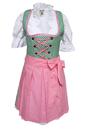 Alpenmärchen, 3tlg. Dirndl-Set - Trachtenkleid, Bluse, Schürze, Gr. 34, grün-rosa - ALM457 von Alpenmärchen