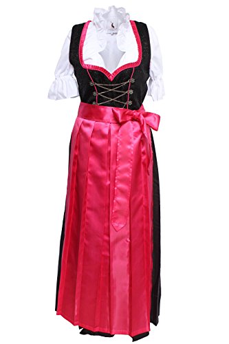 Alpenmärchen, 3tlg. Dirndl-Set - Trachtenkleid, Bluse, Schürze, Gr. 42, schwarz-Fuchsia - ALM503F von Alpenmärchen