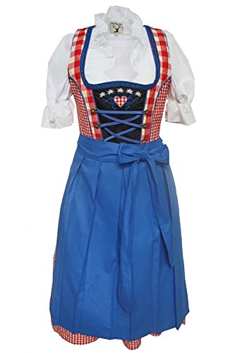 Alpenmärchen, 3tlg. Dirndl-Set - Trachtenkleid, Bluse, Schürze, Gr.34, rot-blau, ALM1812 von Alpenmärchen