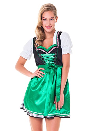 Alpenmärchen, 3tlg. Dirndl-Set - Trachtenkleid, Bluse, Schürze, Gr.34, schwarz-grün, ALM3051 von Alpenmärchen