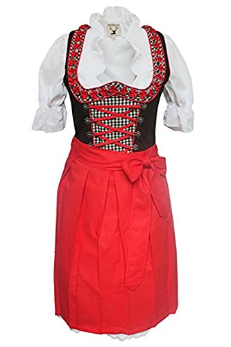 Alpenmärchen, 3tlg. Dirndl-Set - Trachtenkleid, Bluse, Schürze, Gr.34, schwarz-rot, ALM324 von Alpenmärchen