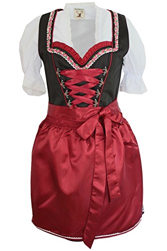 Alpenmärchen, 3tlg. Dirndl-Set - Trachtenkleid, Bluse, Schürze, Gr.34, schwarz-weinrot, ALM3054 von Alpenmärchen