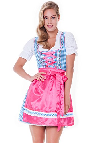 Alpenmärchen, 3tlg. Dirndl-Set - Trachtenkleid, Bluse, Schürze, Gr.34, türkis-Fuchsia - ALM3032 von Alpenmärchen