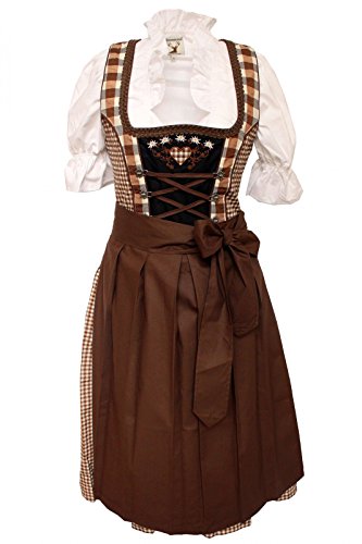 Alpenmärchen, 3tlg. Dirndl-Set - Trachtenkleid, Bluse, Schürze, Gr.36, braun, ALM708 von Alpenmärchen