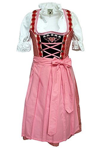 Alpenmärchen, 3tlg. Dirndl-Set - Trachtenkleid, Bluse, Schürze, Gr.36, rot-rosa, ALM1823 von Alpenmärchen