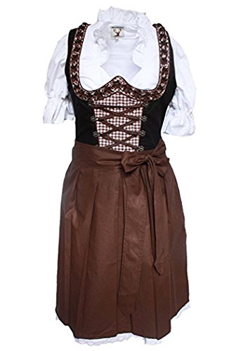 Alpenmärchen, 3tlg. Dirndl-Set - Trachtenkleid, Bluse, Schürze, Gr.36, schwarz-braun, ALM 022 von Alpenmärchen