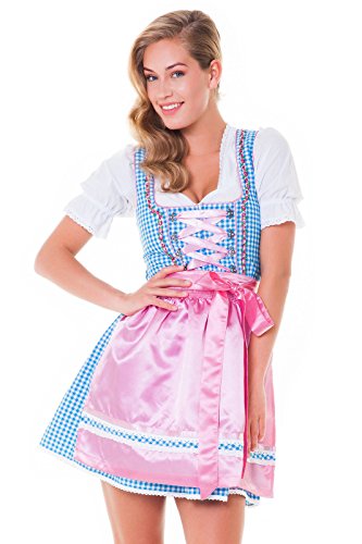 Alpenmärchen, 3tlg. Dirndl-Set - Trachtenkleid, Bluse, Schürze, Gr.36, türkis-rosa - ALM3027 von Alpenmärchen