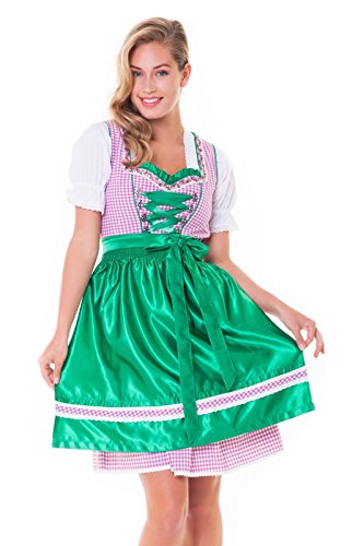 Alpenmärchen, 3tlg. Dirndl-Set - Trachtenkleid, Bluse, Schürze, Gr.38, Fuchsia-grün, ALM3011 von Alpenmärchen