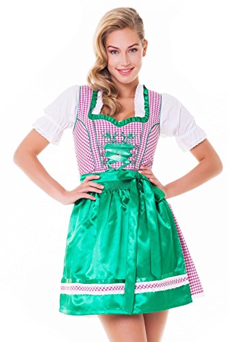 Alpenmärchen, 3tlg. Dirndl-Set - Trachtenkleid, Bluse, Schürze, Gr.38, Fuchsia-grün - ALM3074 von Alpenmärchen