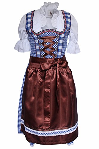 Alpenmärchen, 3tlg. Dirndl-Set - Trachtenkleid, Bluse, Schürze, Gr.38, blau-braun, ALM3064 von Alpenmärchen