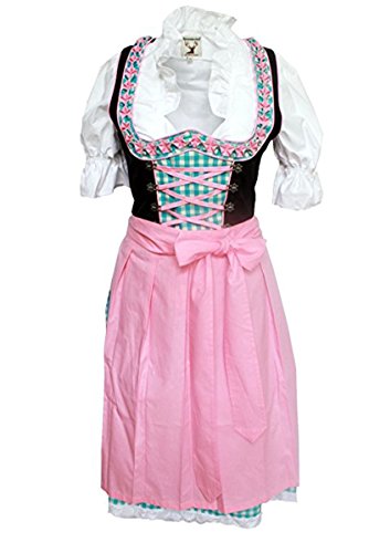 Alpenmärchen, 3tlg. Dirndl-Set - Trachtenkleid, Bluse, Schürze, Gr.38, schwarz-türkis-rosa, ALM023 von Alpenmärchen