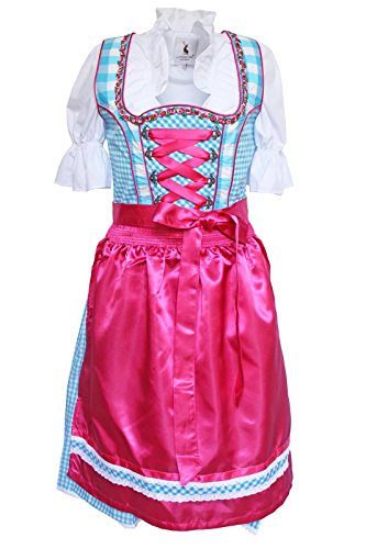 Alpenmärchen, 3tlg. Dirndl-Set - Trachtenkleid, Bluse, Schürze, Gr.38, türkis-Fuchsia, ALM3061 von Alpenmärchen