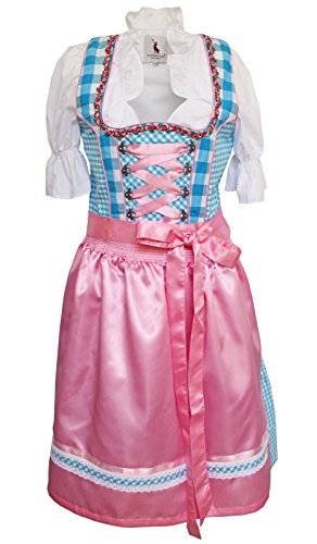 Alpenmärchen, 3tlg. Dirndl-Set - Trachtenkleid, Bluse, Schürze, Gr.38, türkis-rosa, ALM3060 von Alpenmärchen