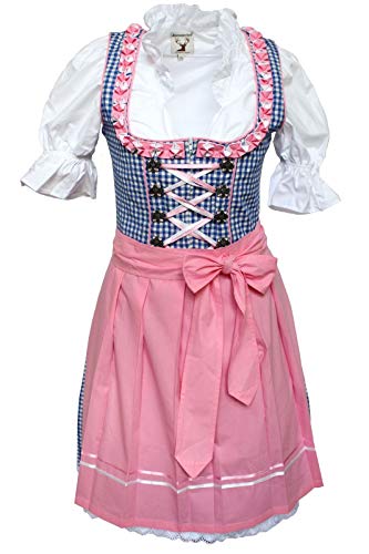 Alpenmärchen, 3tlg. Dirndl-Set - Trachtenkleid, Bluse, Schürze, Gr.40, blau-rosa, ALM627PE von Alpenmärchen