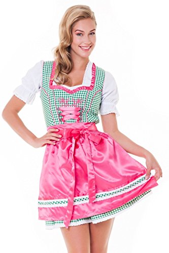 Alpenmärchen, 3tlg. Dirndl-Set - Trachtenkleid, Bluse, Schürze, Gr.40, grün-Fuchsia - ALM3075 von Alpenmärchen