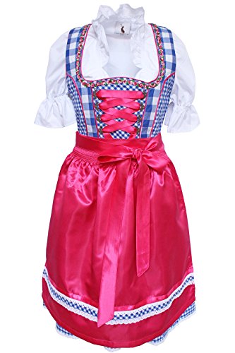 Alpenmärchen, 3tlg. Dirndl-Set - Trachtenkleid, Bluse, Schürze, Gr.42, blau-Fuchsia, ALM3063 von Alpenmärchen