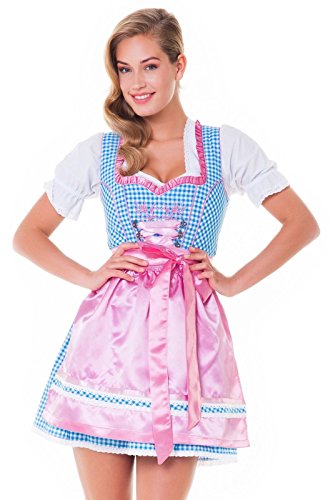 Alpenmärchen, 3tlg. Dirndl-Set - Trachtenkleid, Bluse, Schürze, Gr.42, türkis-rosa - ALM3077 von Alpenmärchen