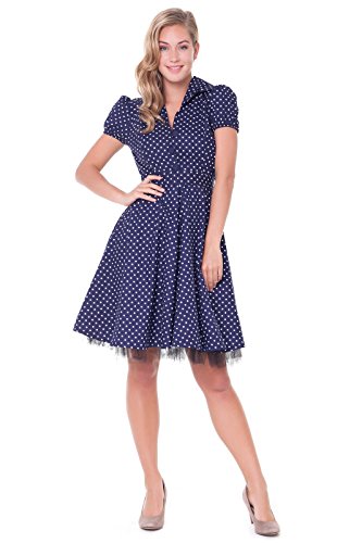 Alpenmärchen, Rockabilly Kleid Petticoat 50er Jahre Tanzkleid Retro Vintage Polka Dots, kleine Punkte, dunkelblau, Gr. 36, RB01 von Alpenmärchen