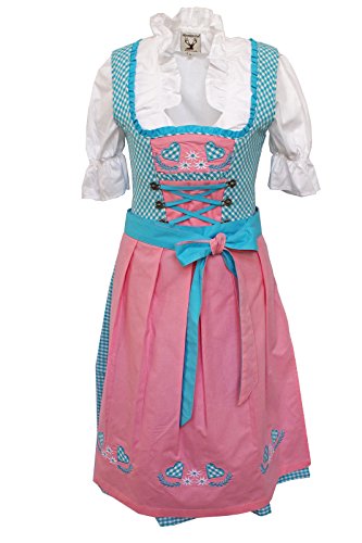 Alpenmärchen 3tlg. Dirndl-Set - Trachtenkleid, Bluse, Schürze, Gr.34, türkis-rosa, ALM1507 von Alpenmärchen