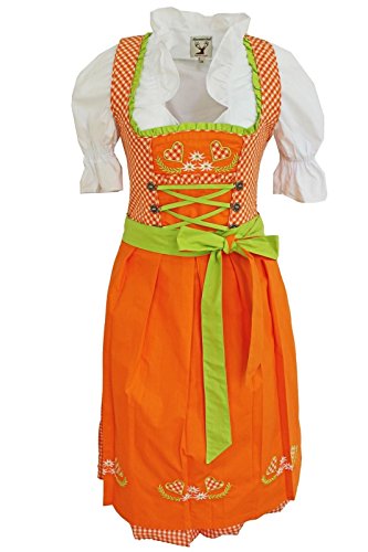 Alpenmärchen 3tlg. Dirndl-Set - Trachtenkleid, Bluse, Schürze, Gr.36, orange, ALM1516 von Alpenmärchen