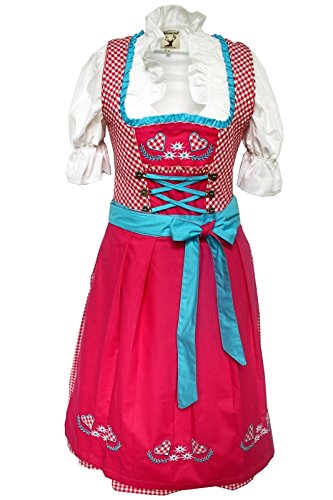 Alpenmärchen 3tlg. Dirndl-Set - Trachtenkleid, Bluse, Schürze, Gr.38, Fuchsia-türkis, ALM1520 von Alpenmärchen