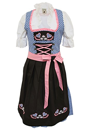 Alpenmärchen 3tlg. Dirndl-Set - Trachtenkleid, Bluse, Schürze, Gr.38, blau-schwarz, ALM1521 von Alpenmärchen