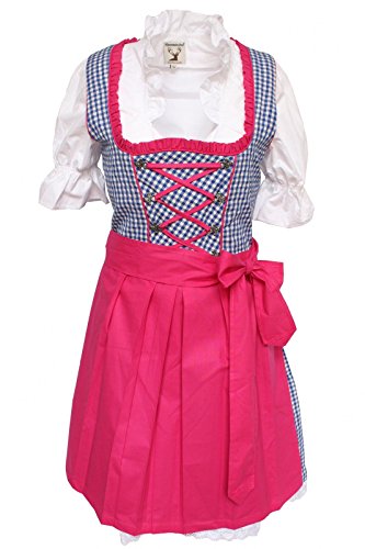 Alpenmärchen 3tlg. Dirndl-Set - Trachtenkleid, Bluse, Schürze, Gr.42, blau-Fuchsia, ALM005 von Alpenmärchen