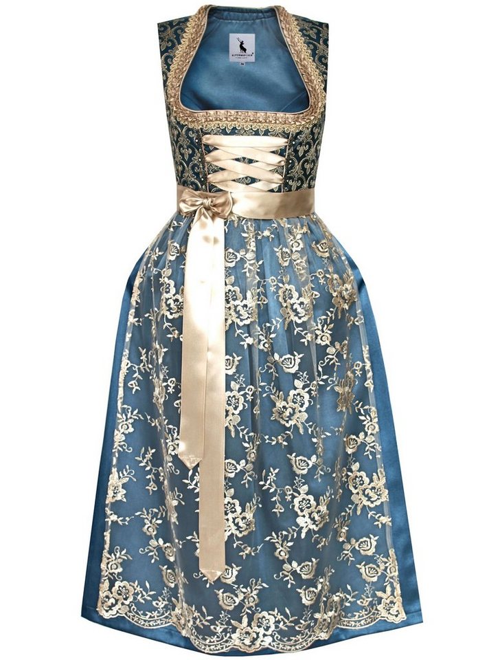 Alpenmärchen Dirndl Langes Dirndl Thea in blau und creme - ALM912 von Alpenmärchen