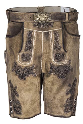Alpenmärchen Herren Trachtenlederhose kurz mit passendem Trachtengürtel Gr.56 - ALM-LH001 von Alpenmärchen