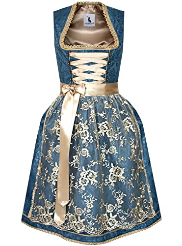 Alpenmärchen Midi Dirndl aus Exklusiver Kollektion inkl. Spitzenschürze Gr.32 - ALM921 von Alpenmärchen