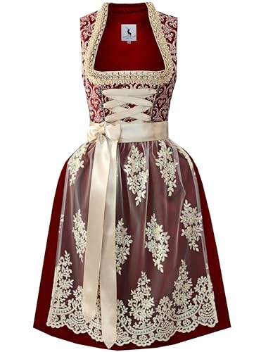 Alpenmärchen Midi Dirndl aus Exklusiver Kollektion inkl. Spitzenschürze Gr.32 - ALM988 von Alpenmärchen