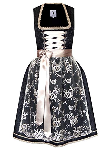 Alpenmärchen Midi Dirndl aus Exklusiver Kollektion inkl. Spitzenschürze Gr.34 - ALM664 von Alpenmärchen